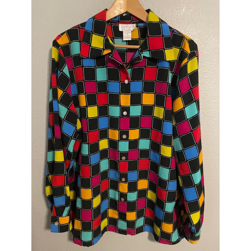 Vintage Jordan Woman Button Up Womens 16 Multicolor Geometric Retro Dopamine 90s